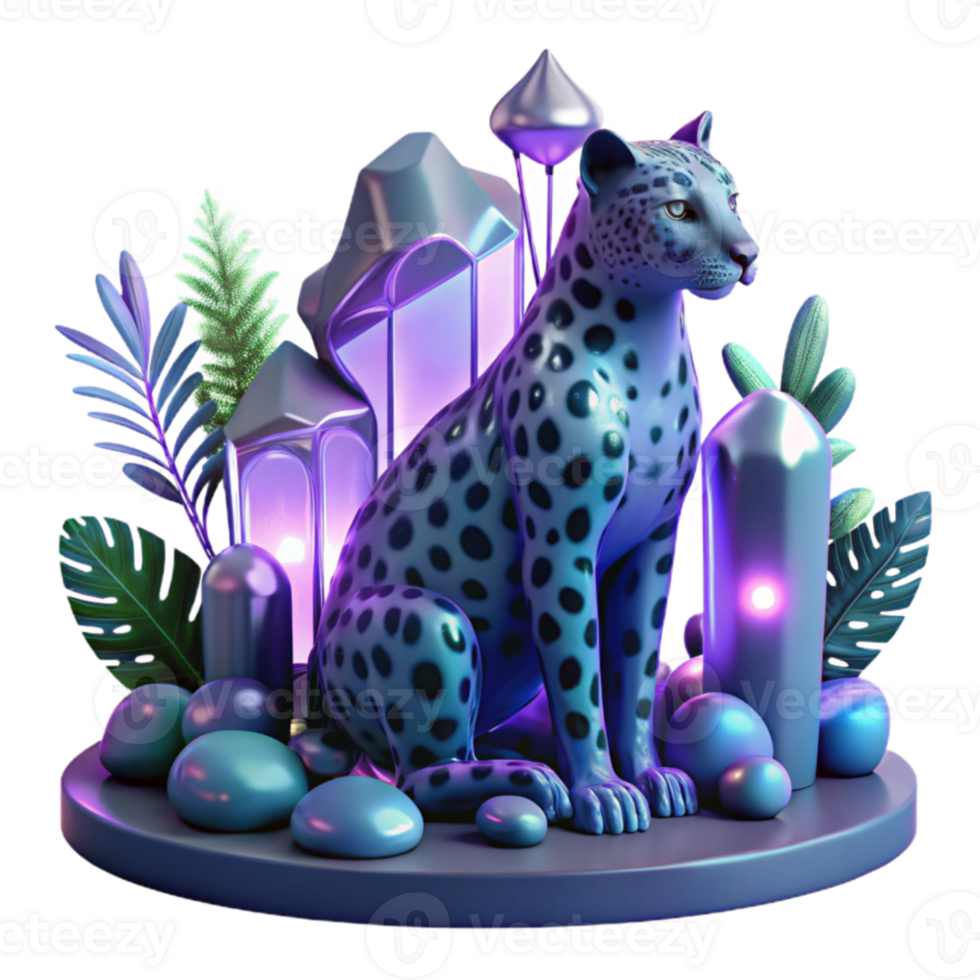Serene Leopard in a Crystal Garden png