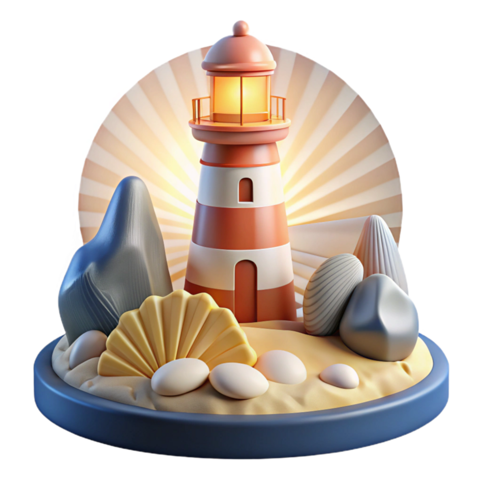 Coastal Lighthouse Scene 3D Render of Seascape png