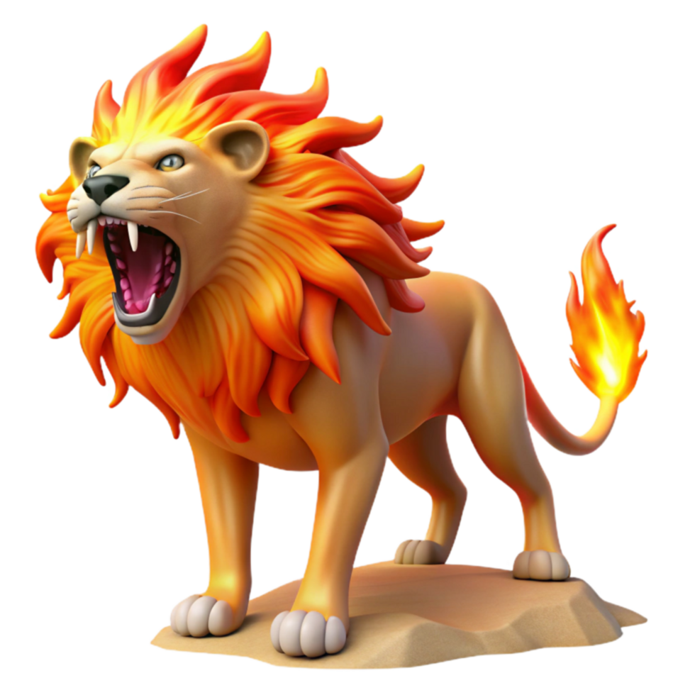 Fiery Lion 3D Render of a Roaring, Flaming Lion png