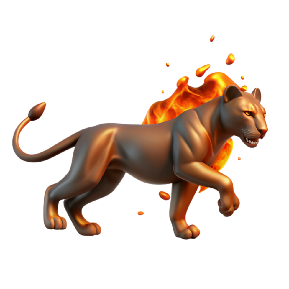 Fiery Lioness 3D Render of a Burning Big Cat png
