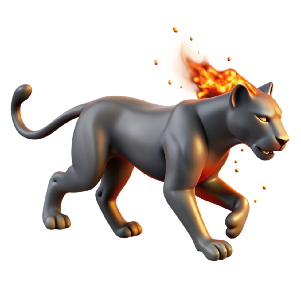 Fiery Panther 3D Render of a Burning Big Cat png