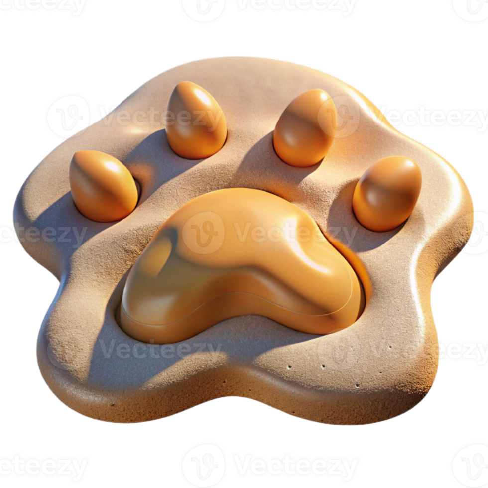 3D Render of a Golden Paw Print in Sand png