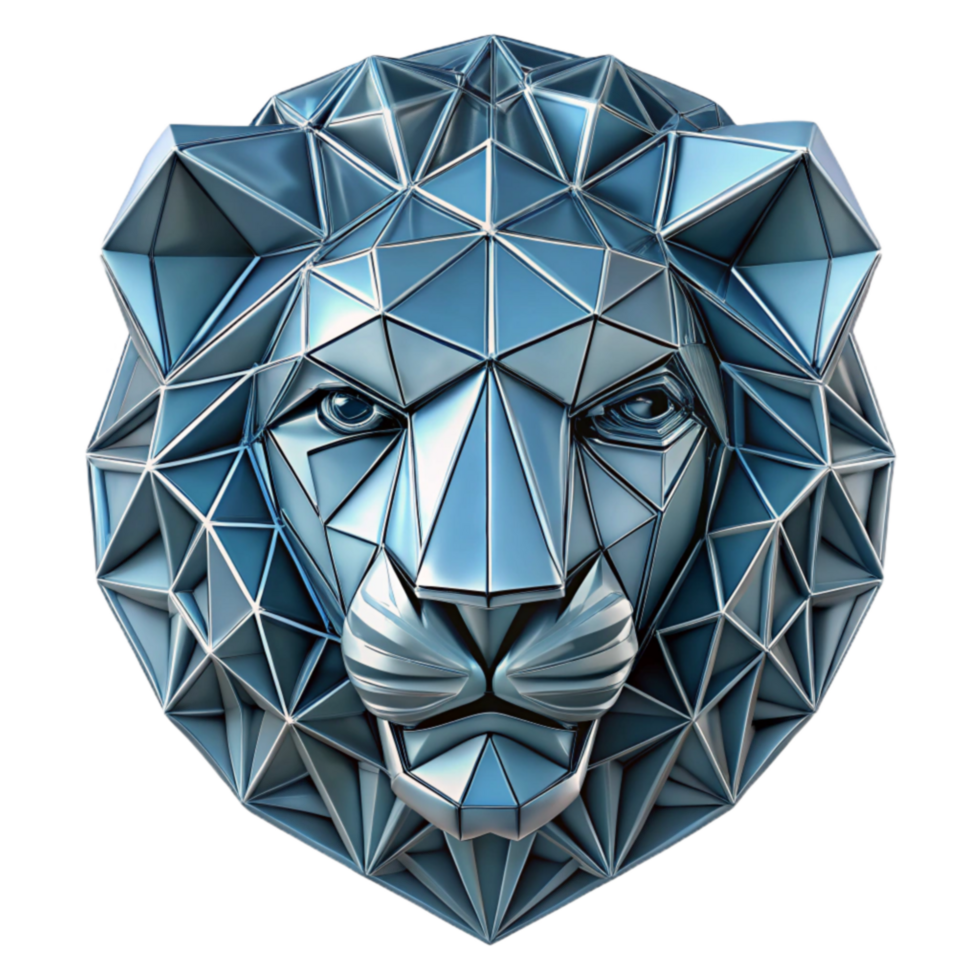 Geometric Lion Head Low Poly Metal Sculpture png