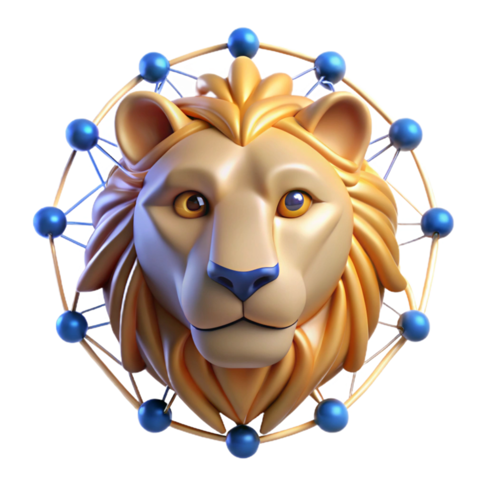 Golden Lion in Network 3D Render png