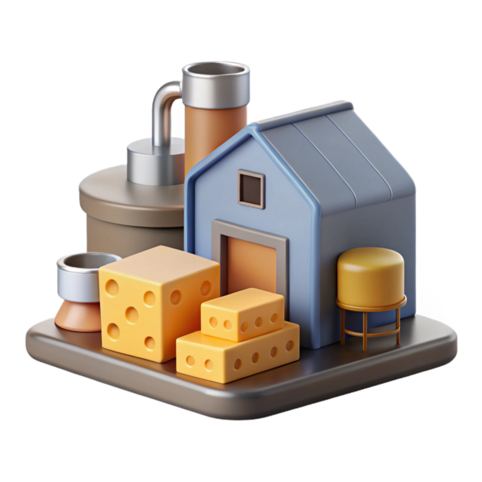 Cheese Factory Production 3D Model of Dairy Processing Plant png