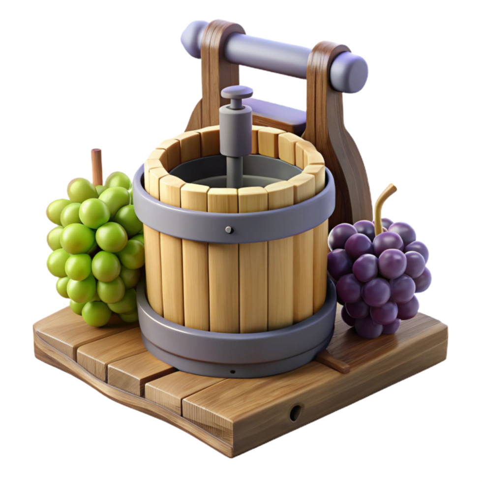 Wooden Grape Crusher Winemaking Tool, Vintage Design png