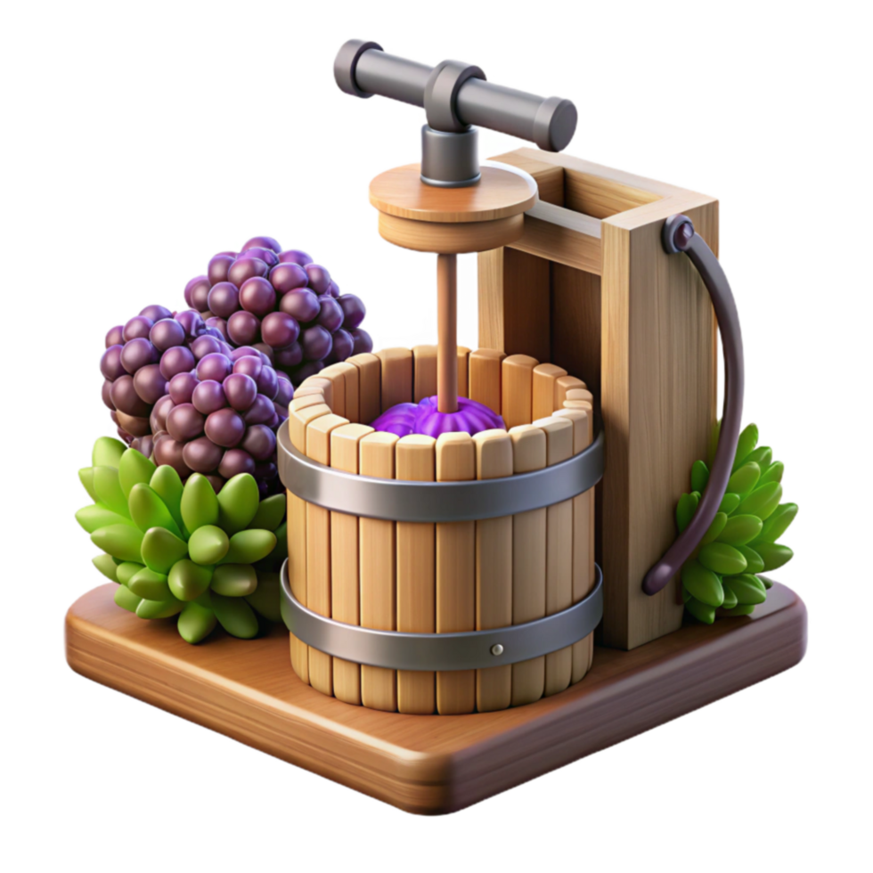 Wooden Grape Press Juicing Fruit for Winemaking png