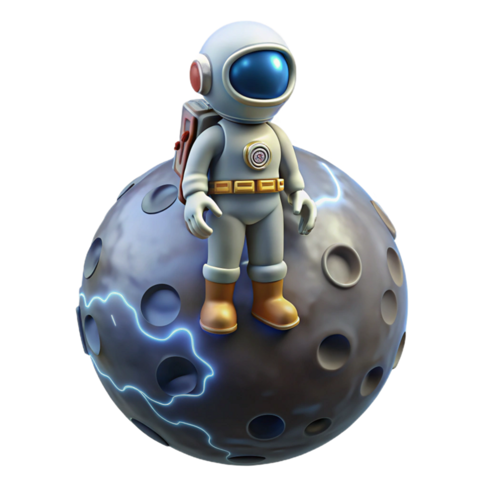 Astronaut on Moon 3D Render of Space Exploration png