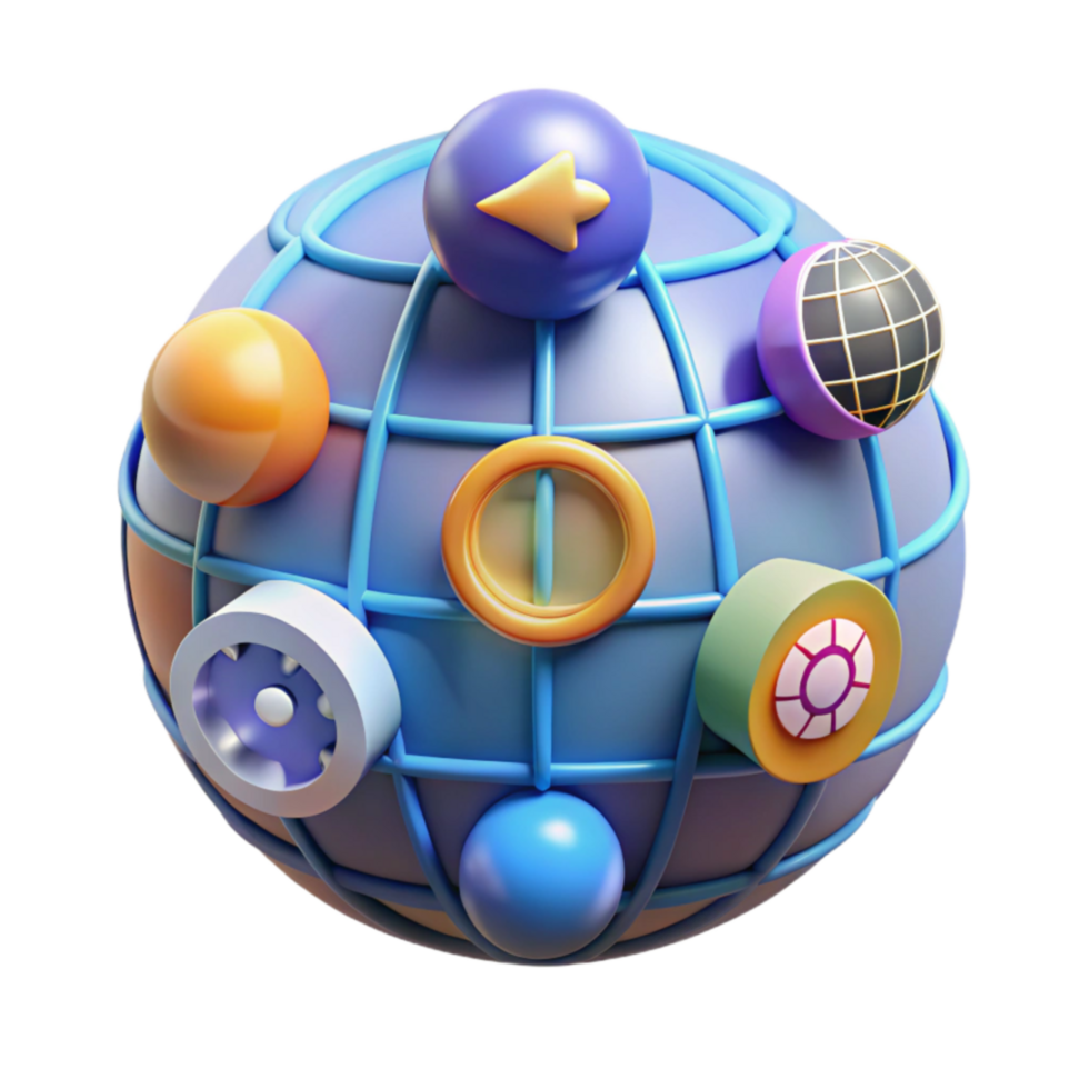 Global Network Interconnected Colorful Icons png