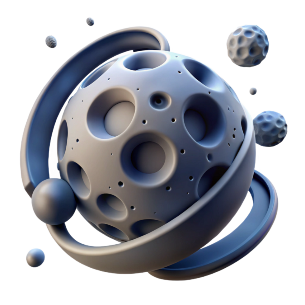 Abstract 3D Sphere with Orbiting Elements png