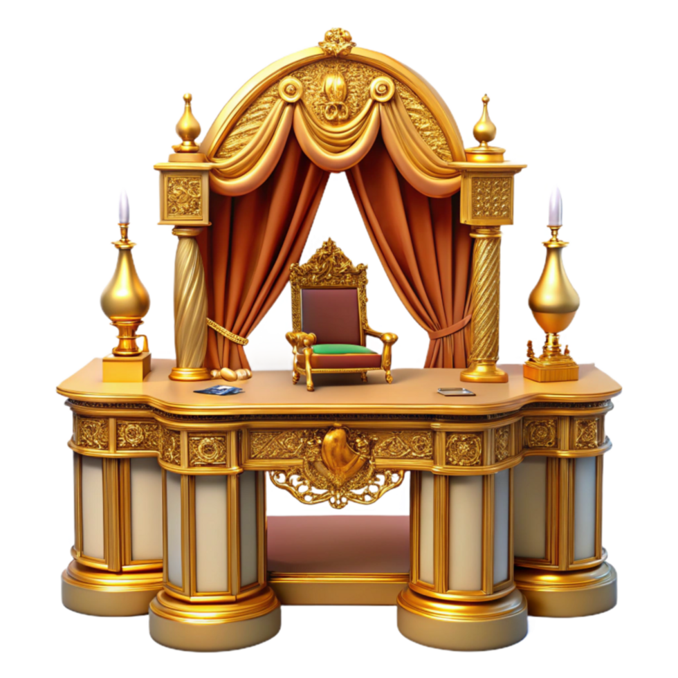 Ornate Gold Desk with Throne Chair png