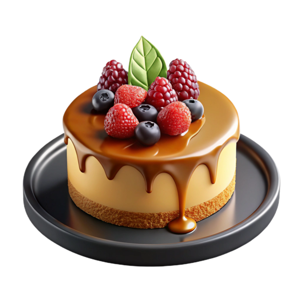 Delicious Caramel Cake Topped with Berries png