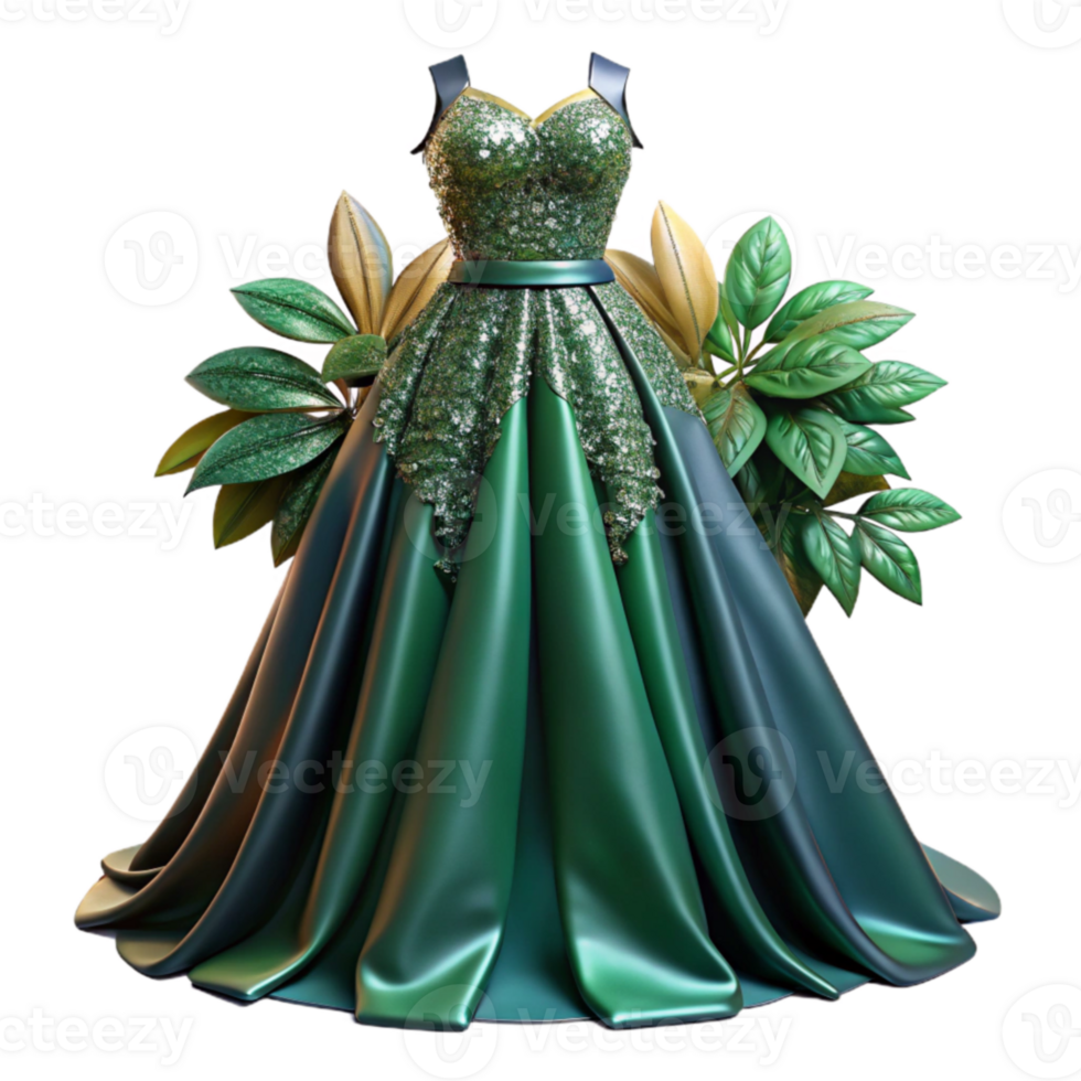 Emerald Green Satin Ball Gown with Embellishments png