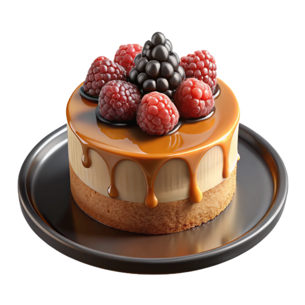 Caramel Cake with Raspberries and Blackberries png