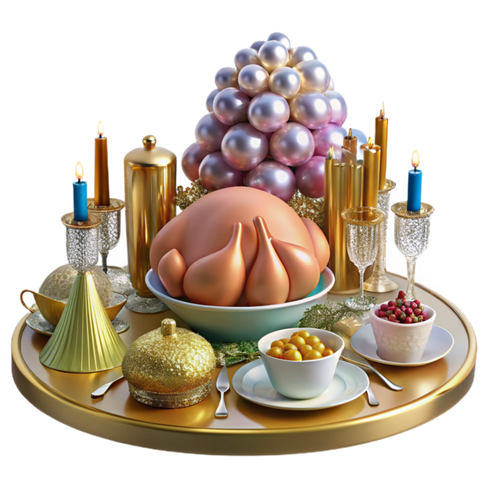 Festive Holiday Table Setting with Roasted Bird png