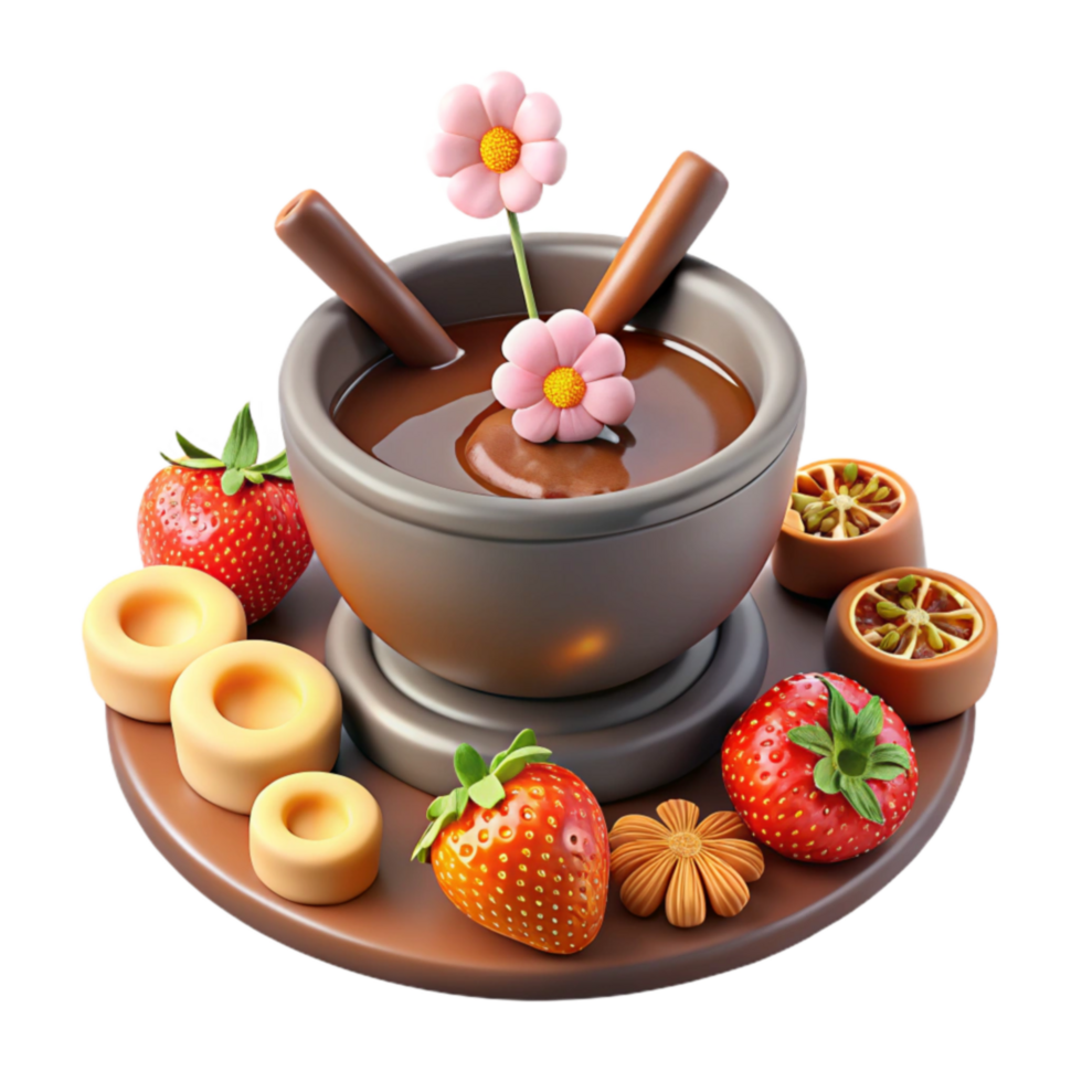 Chocolate Fondue with Strawberries Flowers png