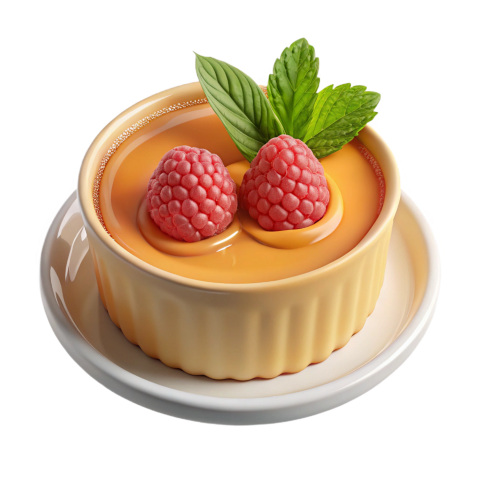 Creamy Caramel Dessert with Raspberries png