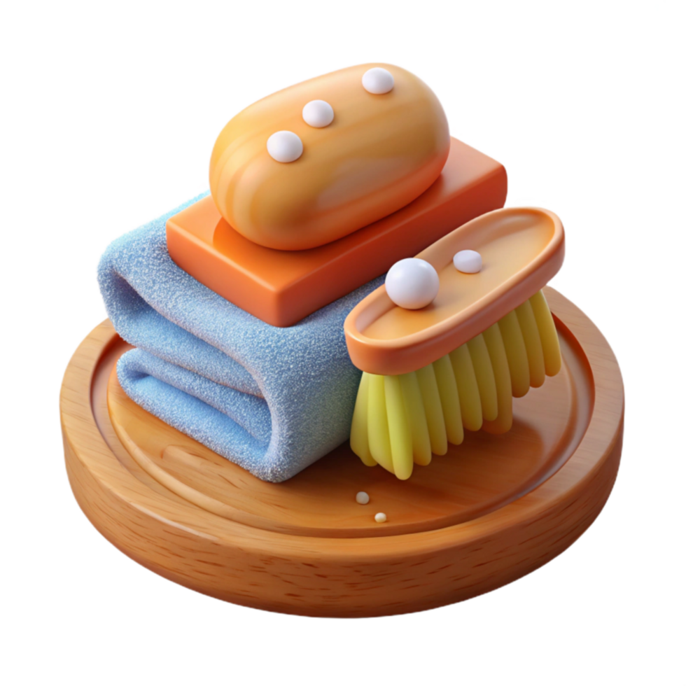 Spa Day Essentials Soap, Brush, and Towel png
