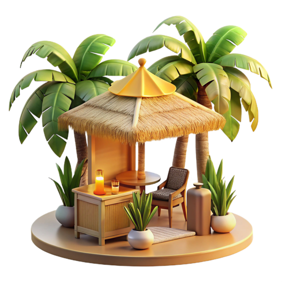Tropical Getaway Relaxing Beach Hut Scene png