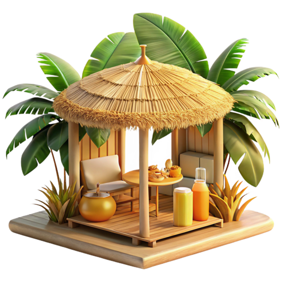 Tropical Getaway Relaxing Gazebo with Drinks Snacks png
