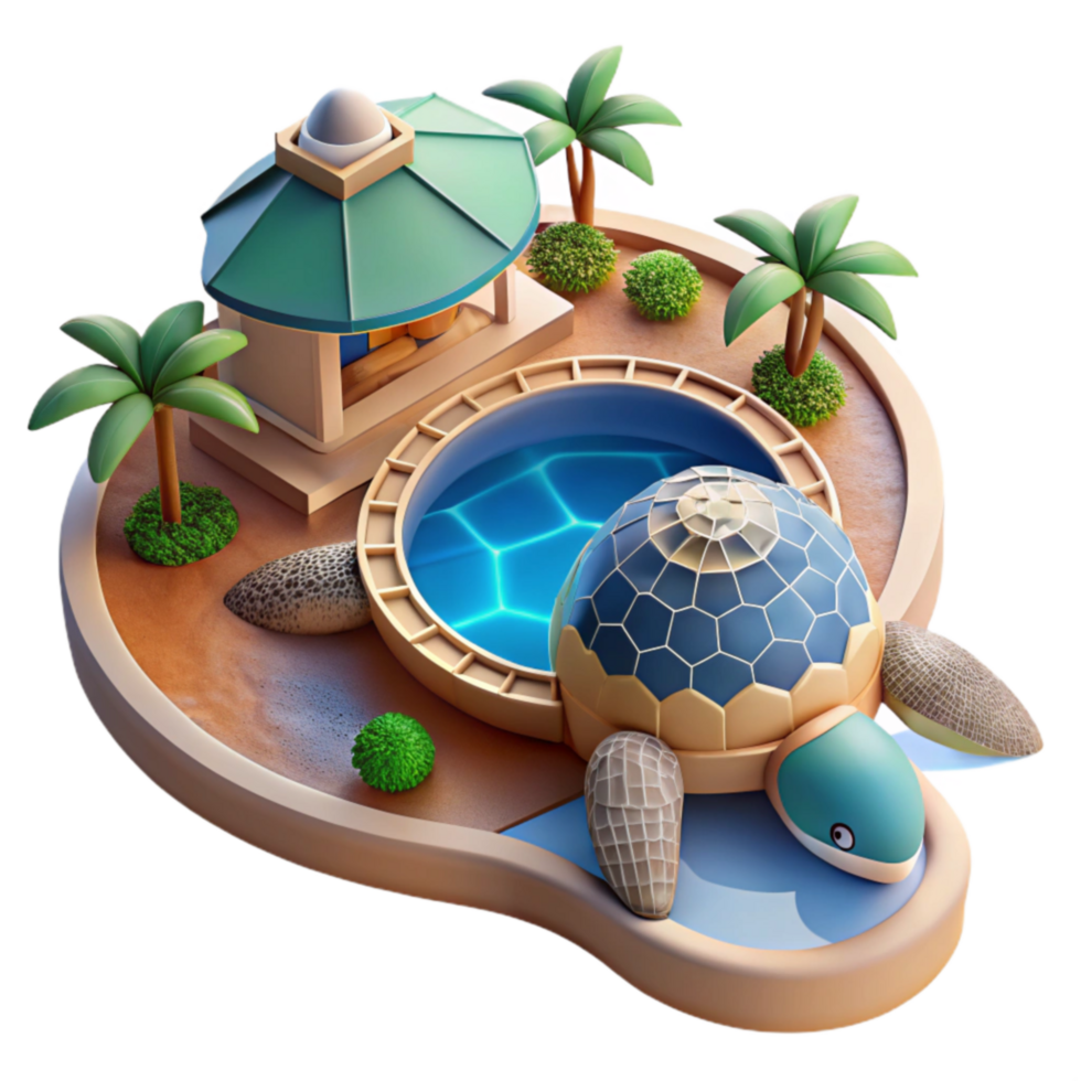 Tropical Turtle Habitat Island Oasis with Pool png