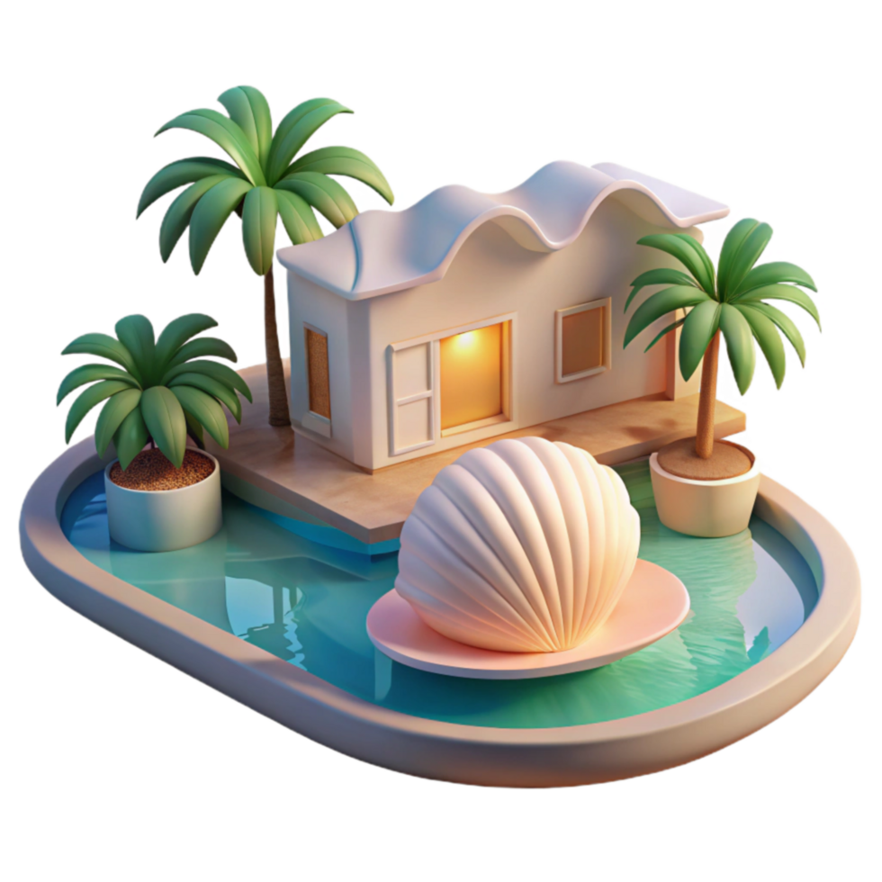 Tropical House, Pool, and Seashell Island Getaway png