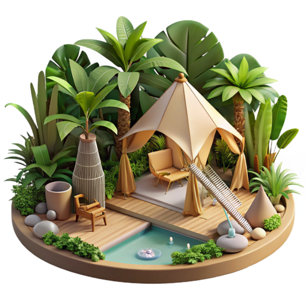 Tropical Getaway Relaxing Poolside Oasis with Tent png