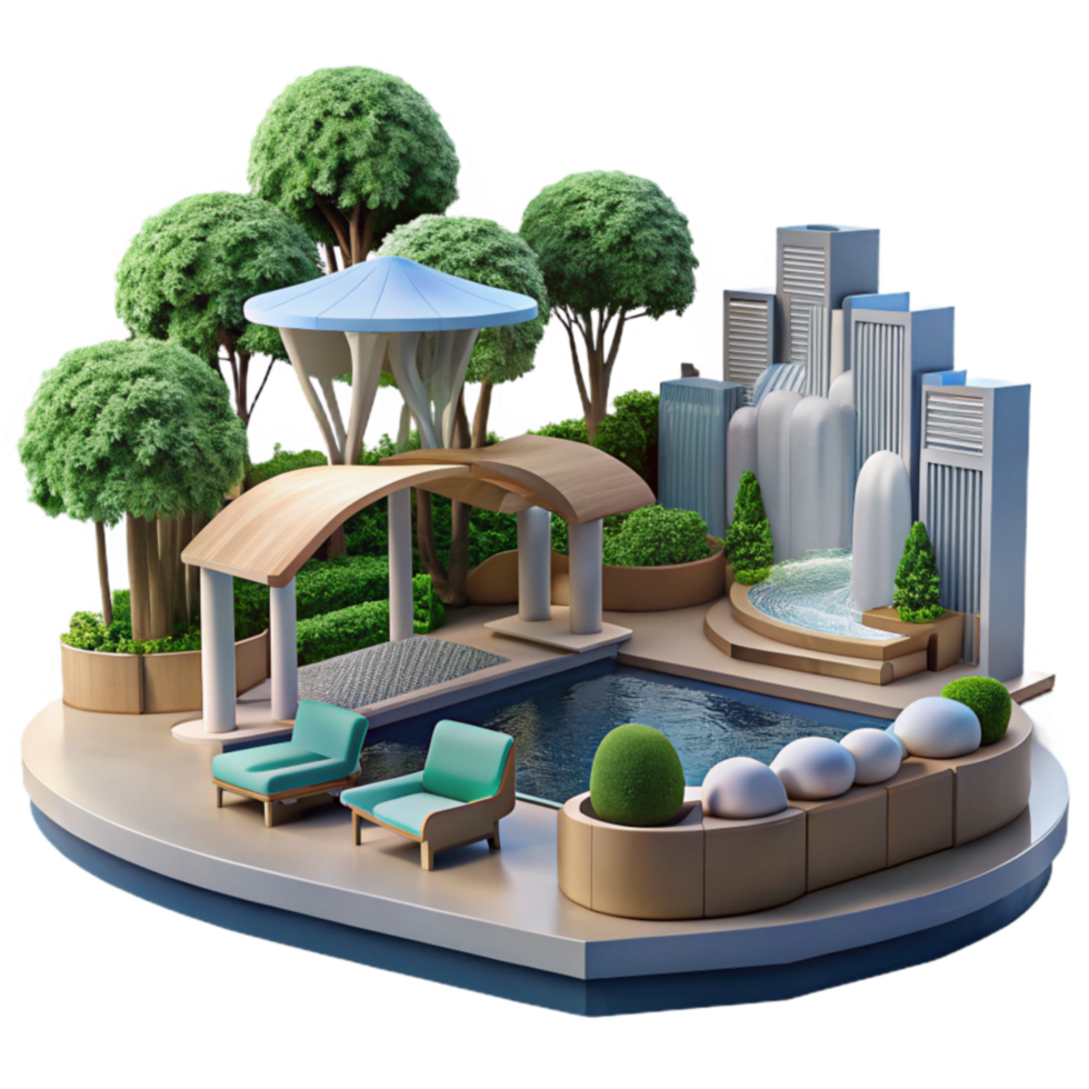 Modern Oasis Poolside Relaxation in a City Garden png
