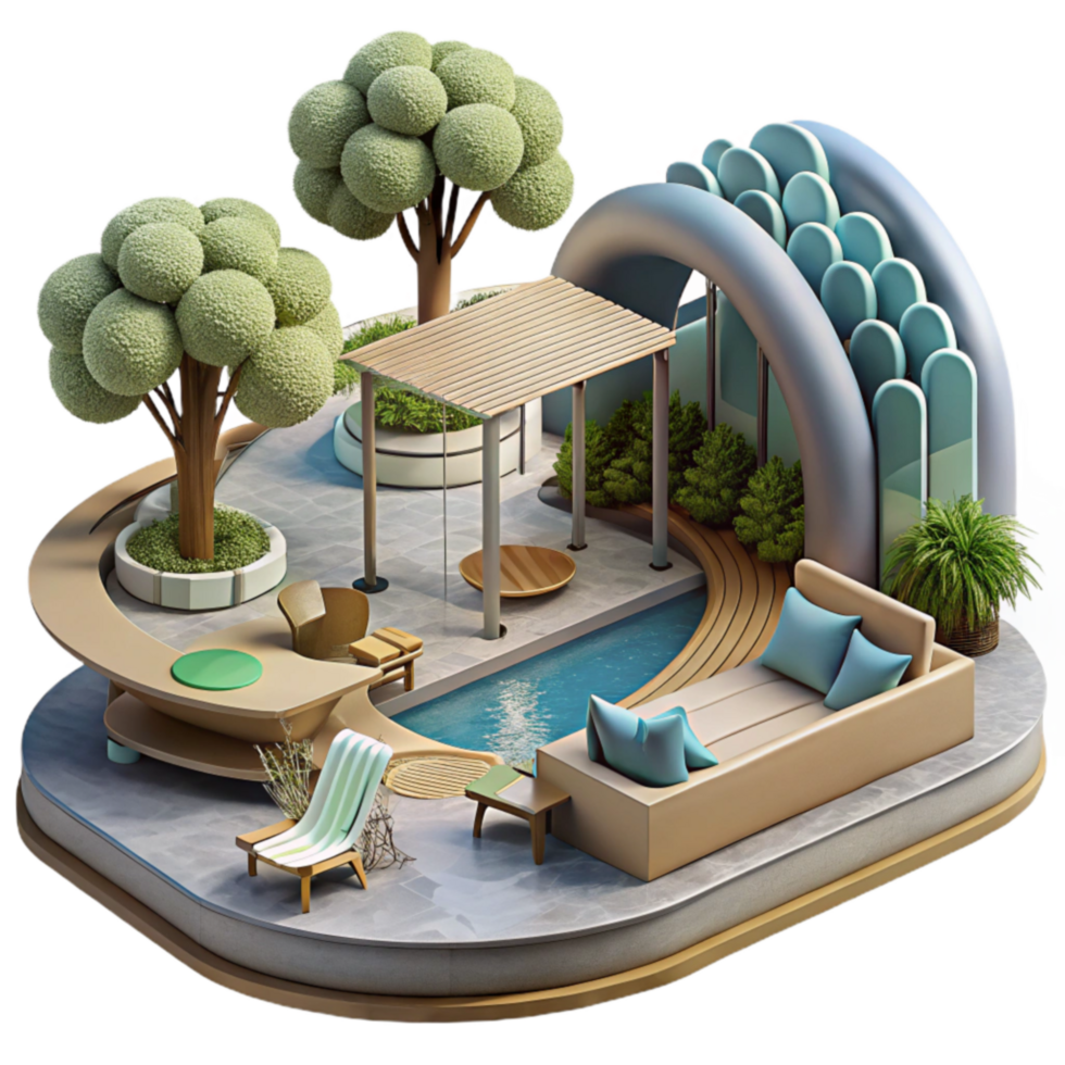 Modern Minimalist Backyard Oasis with Pool png