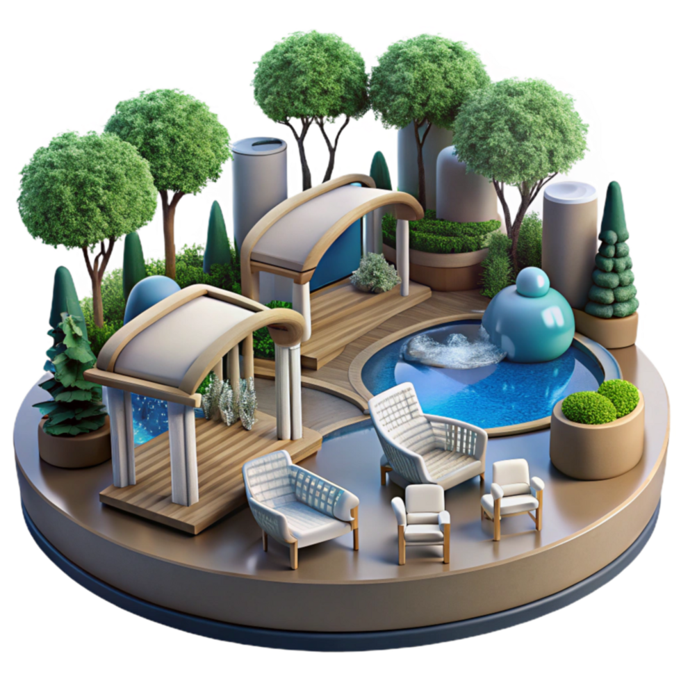 Modern Minimalist Backyard Oasis Pool, Pavilion, Greenery png