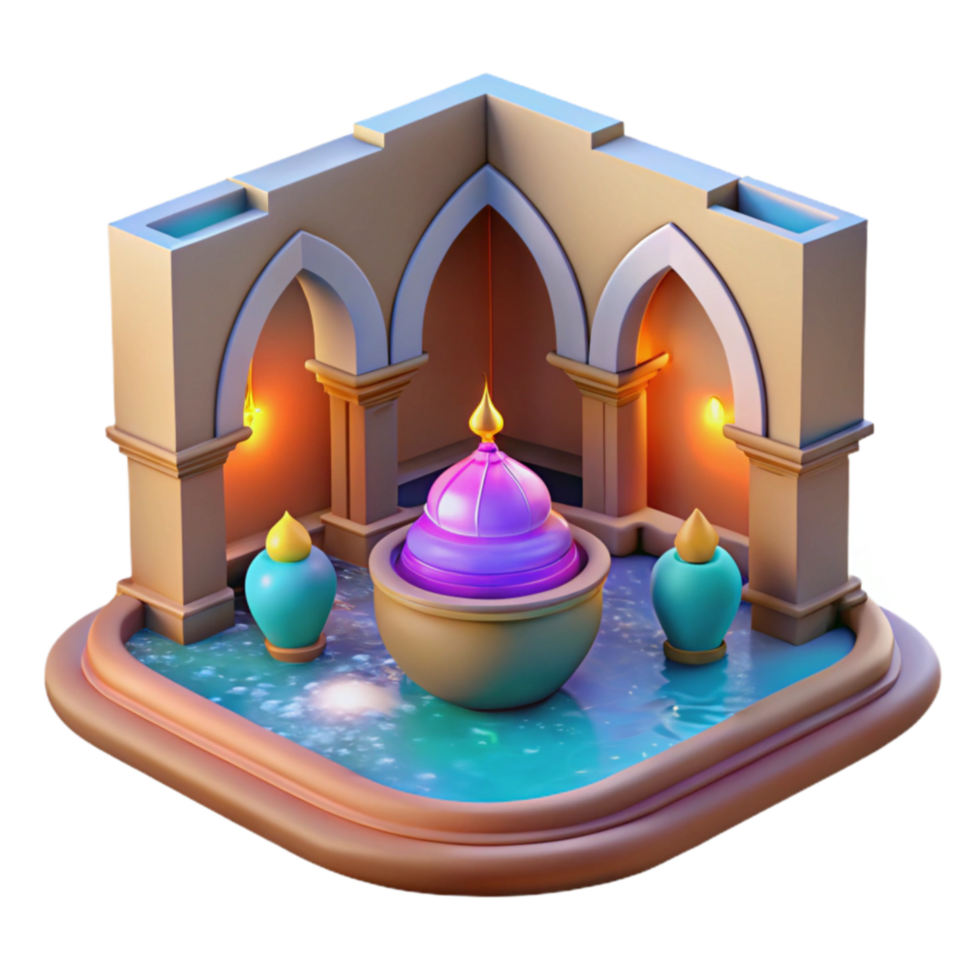 3D Render Isometric View of Architectural Fountain png