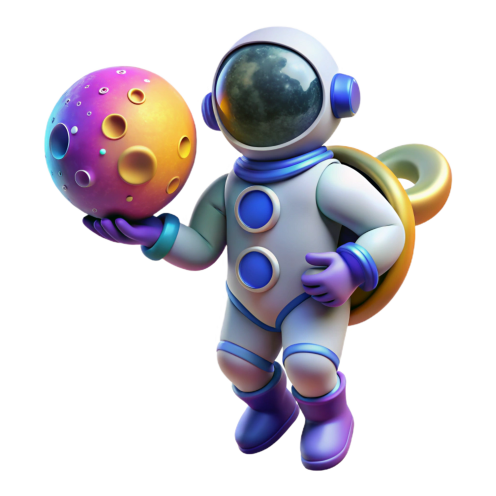 Astronaut with Colorful Moon Space Exploration Fun png
