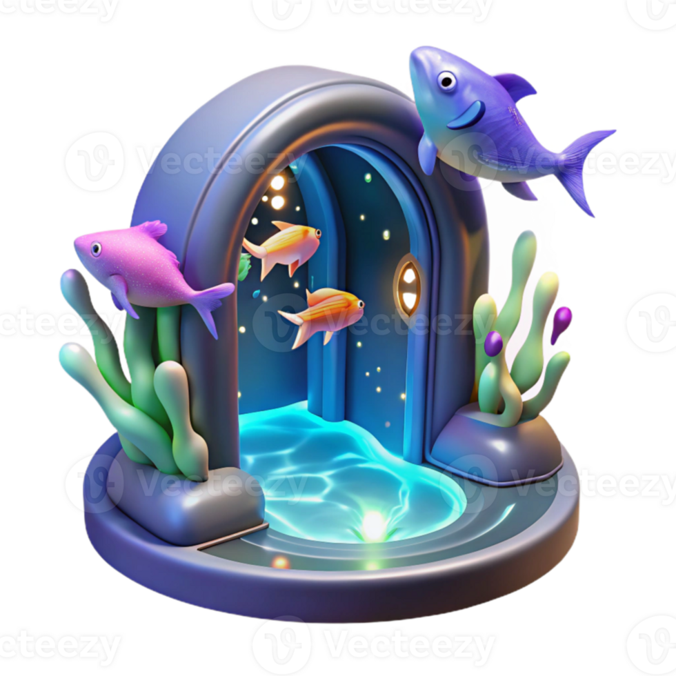 Enchanted Underwater Archway with Colorful Fish png