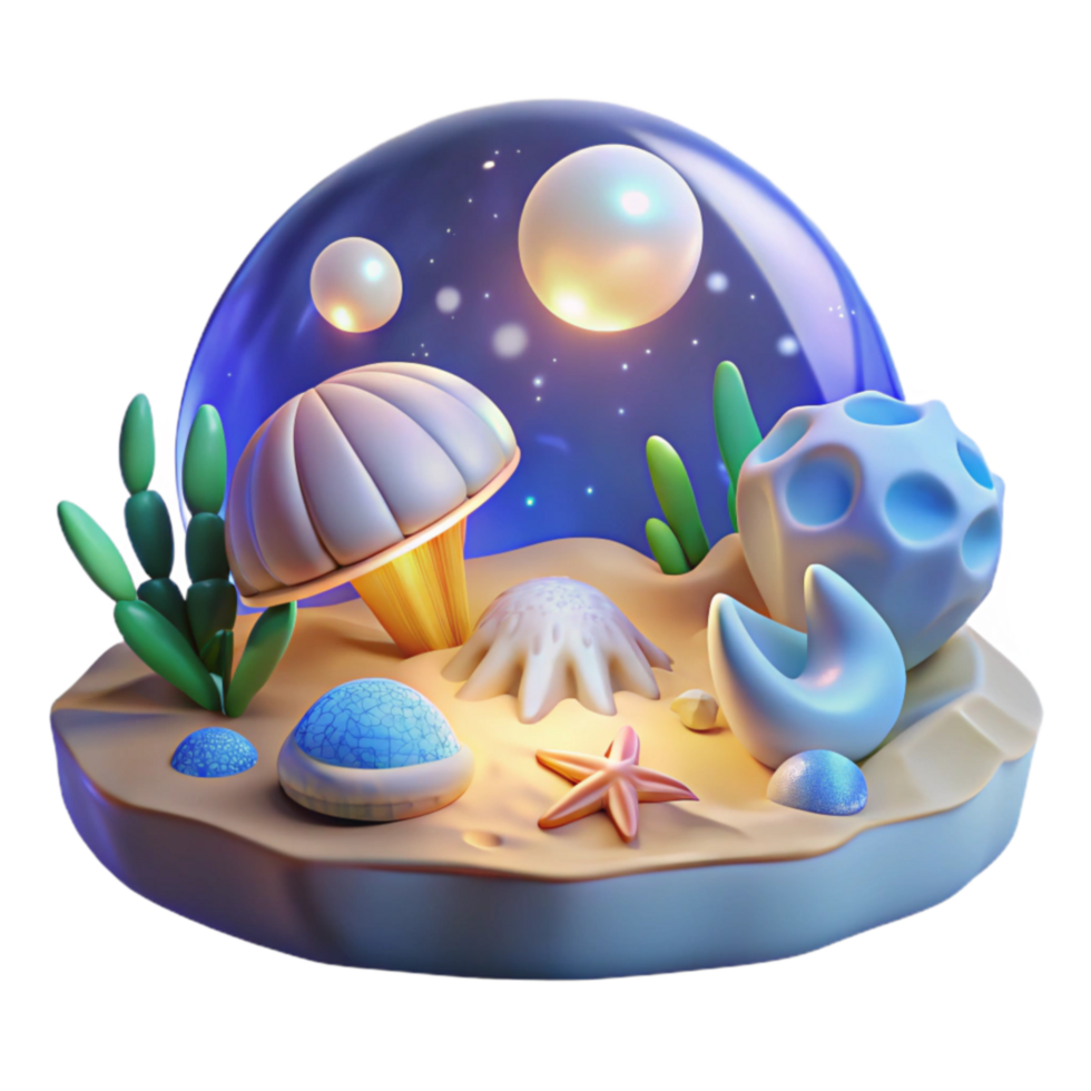 Undersea Scene 3D Render of Ocean Life png