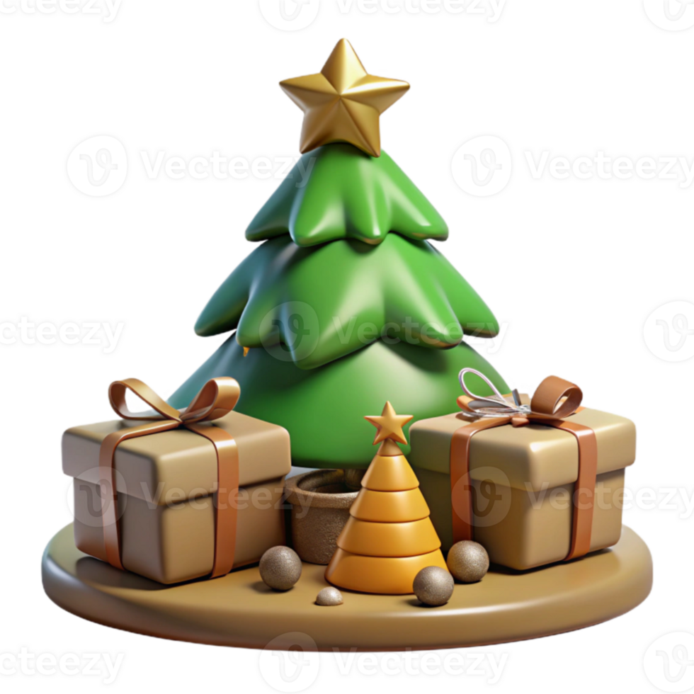 Festive Christmas Tree with Gifts 3D Render png
