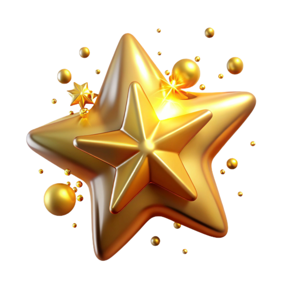 Golden Star Burst 3D Render of Shiny Star with Golden Spheres png