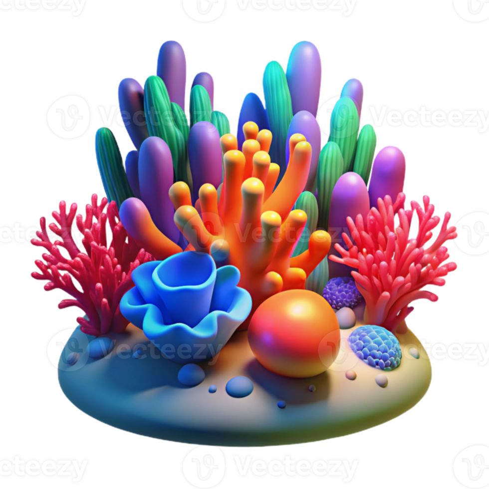 Vibrant 3D Render of Colorful Coral Reef png