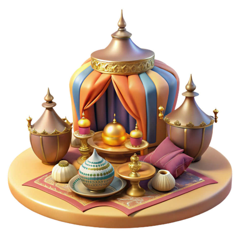 Enchanted Arabian Decor 3D Render of Mystical Scene png