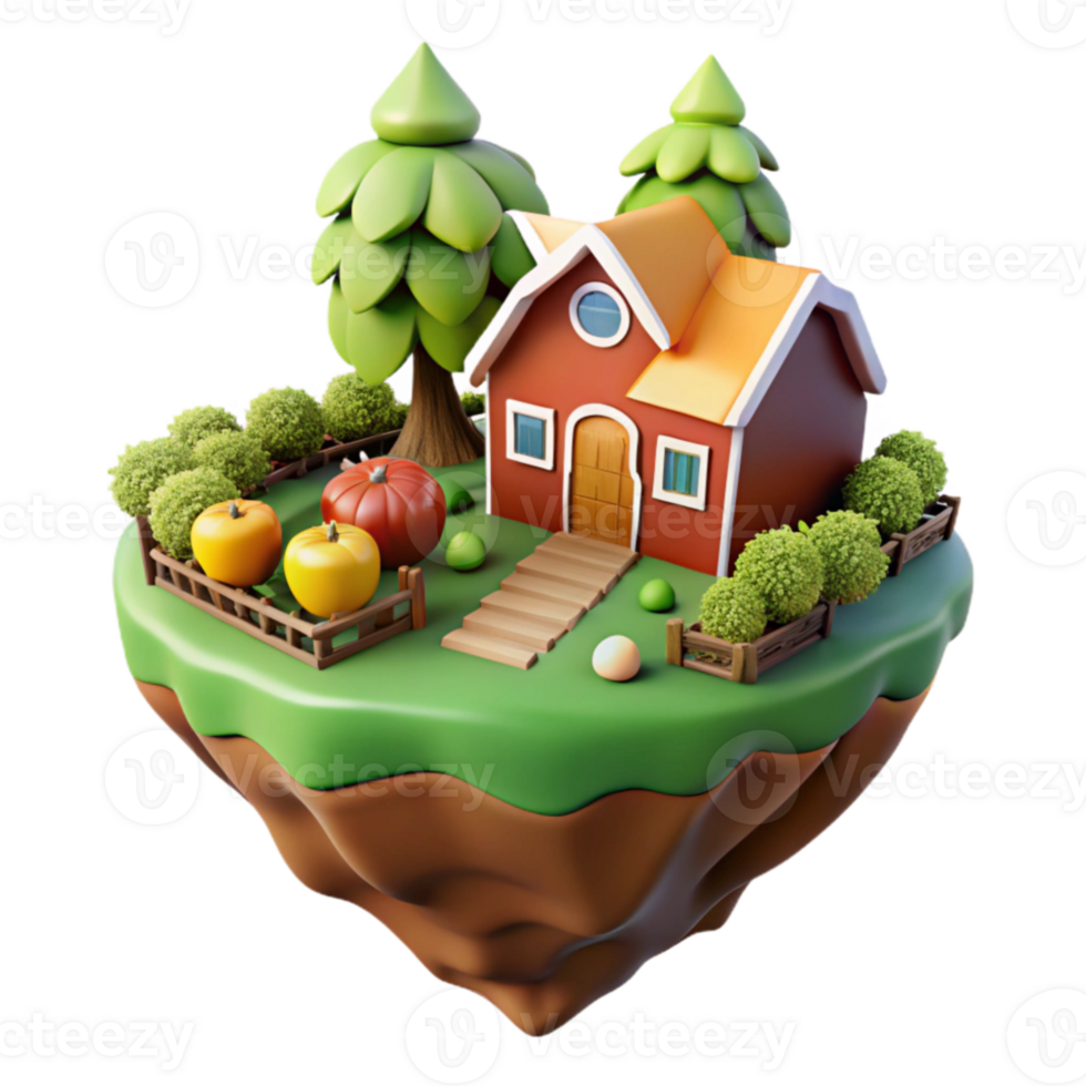 Charming Cottage on Floating Island with Pumpkins png