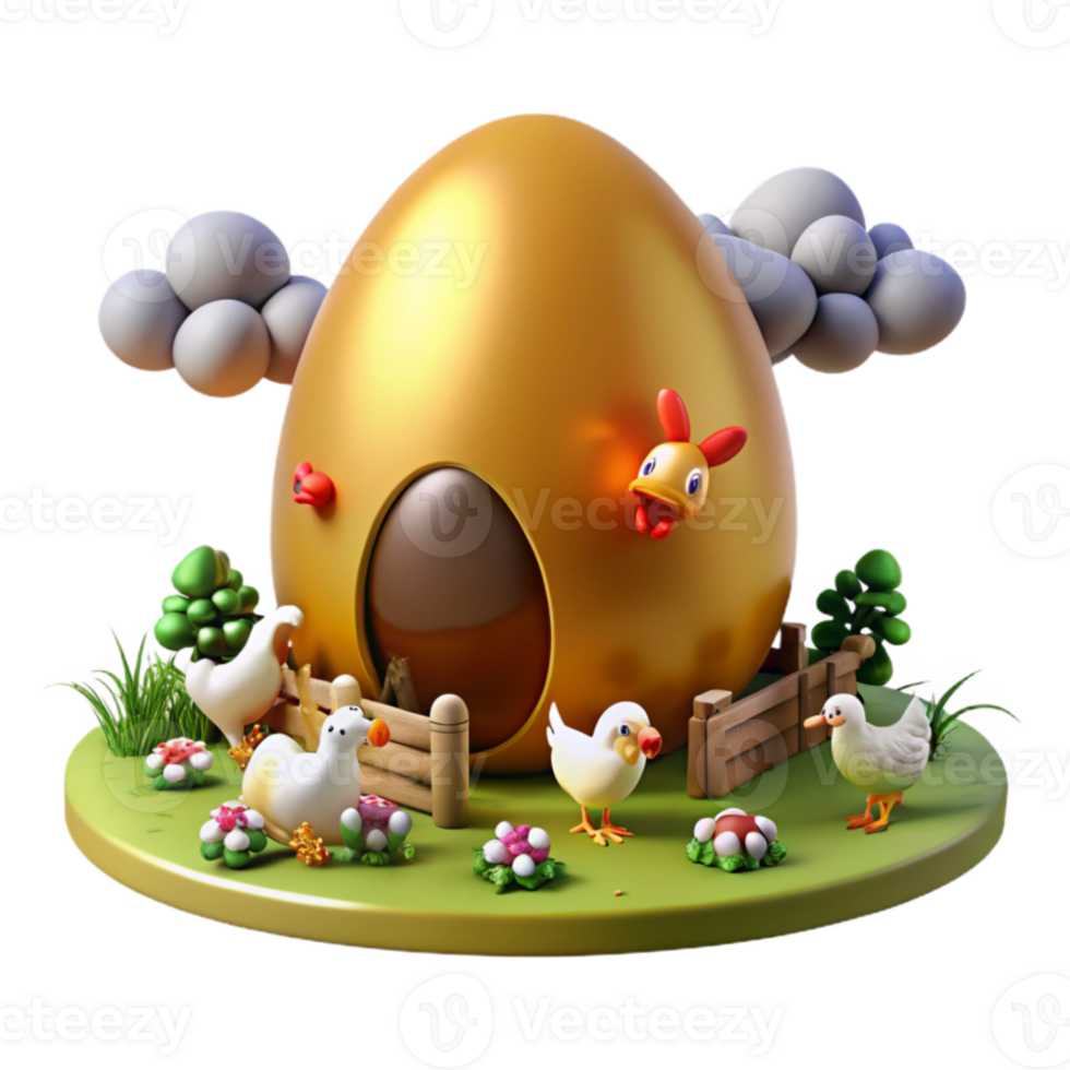 Giant Golden Egg Farm with Chickens and Ducks png
