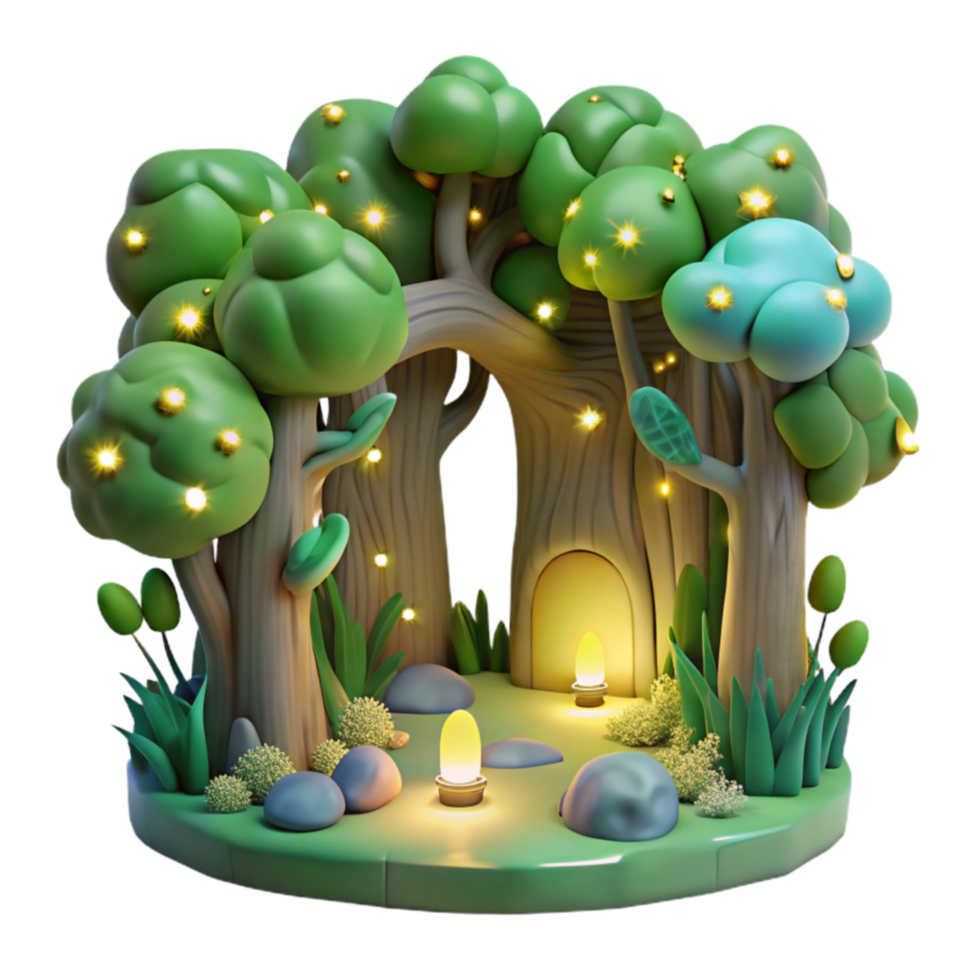 Enchanted Forest Magical Treehouse, Firefly Lights, 3D Render png