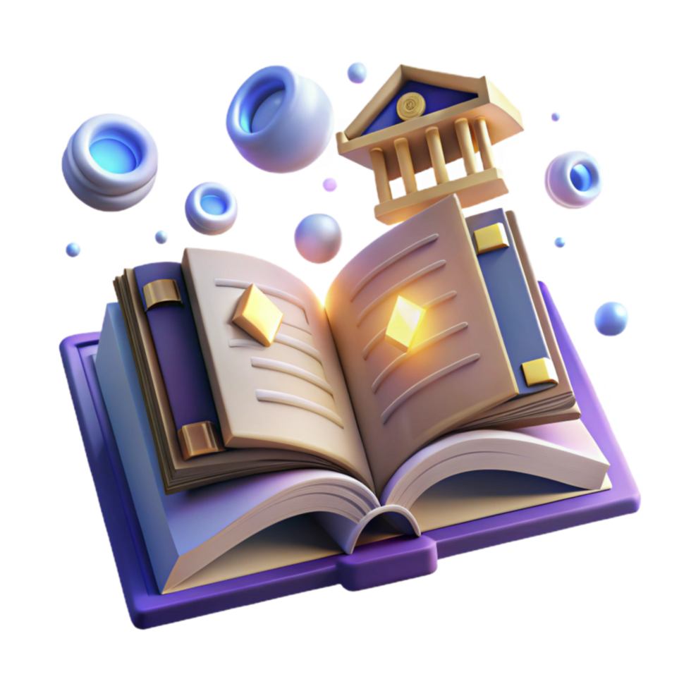 Open Book, Bank, Knowledge, Learning, Education, Finance, Wisdom, 3D Render, Gems, Abstract png