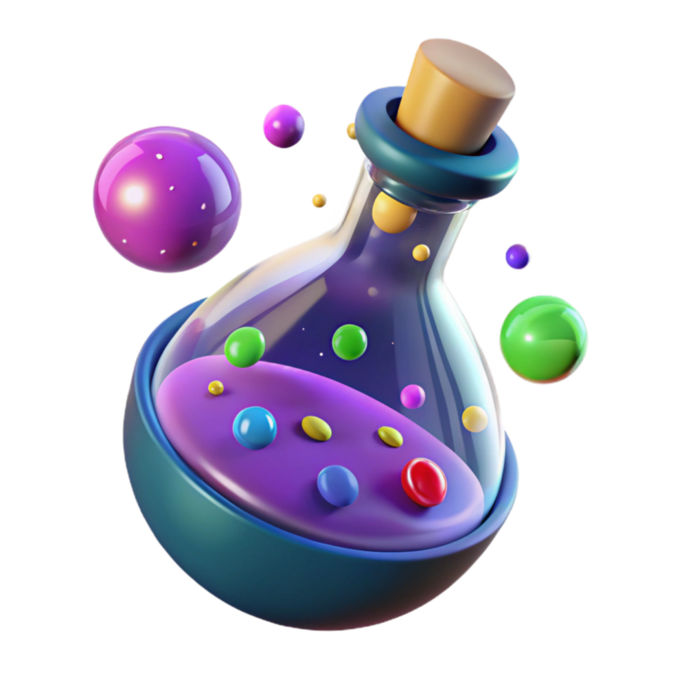 Colorful Potion Bottle 3D Render of Magical Elixir png