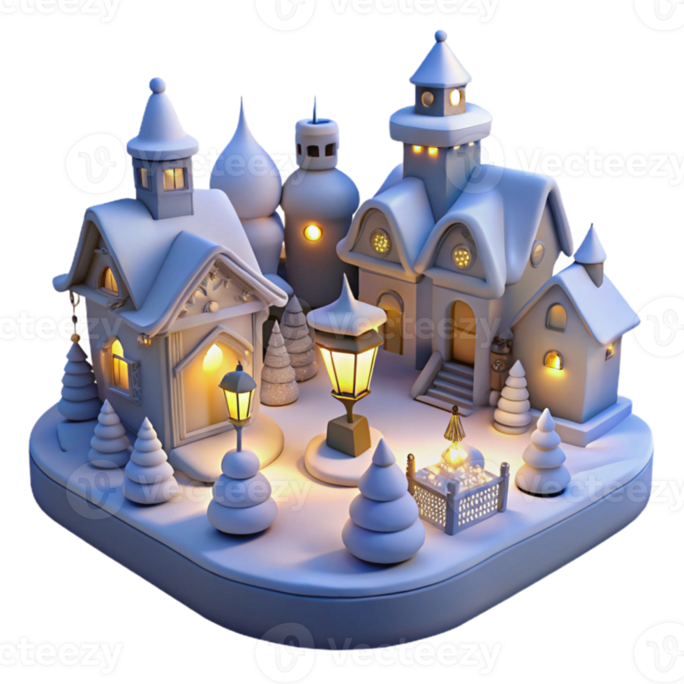 Enchanted Winter Village Snowy Houses, Festive Lights png