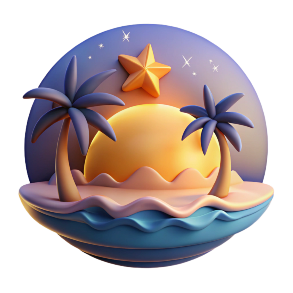 Tropical Sunset Island 3D Render png