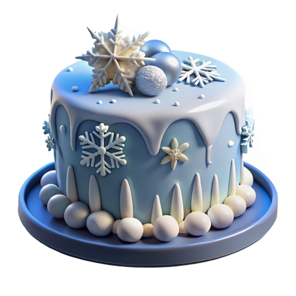 Winter Wonderland Cake Festive Blue Frosting, Snowflake Design png