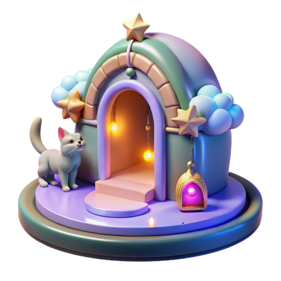 Enchanted Cat House 3D Render of Whimsical Pet Home png