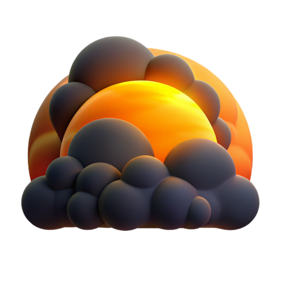 Sunset Clouds 3D Render of Orange Sun Behind Dark Clouds png