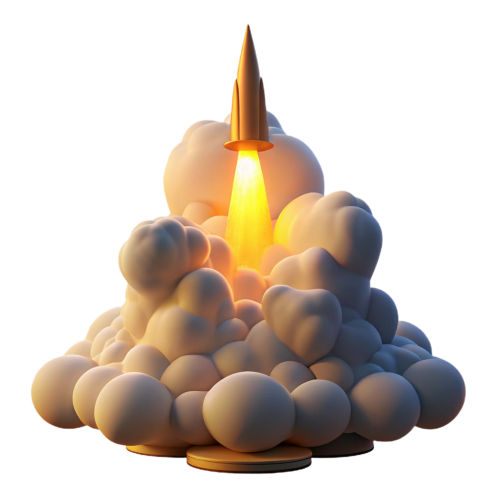 Rocket Launch Ignition, Ascent, and Cloud Formation png