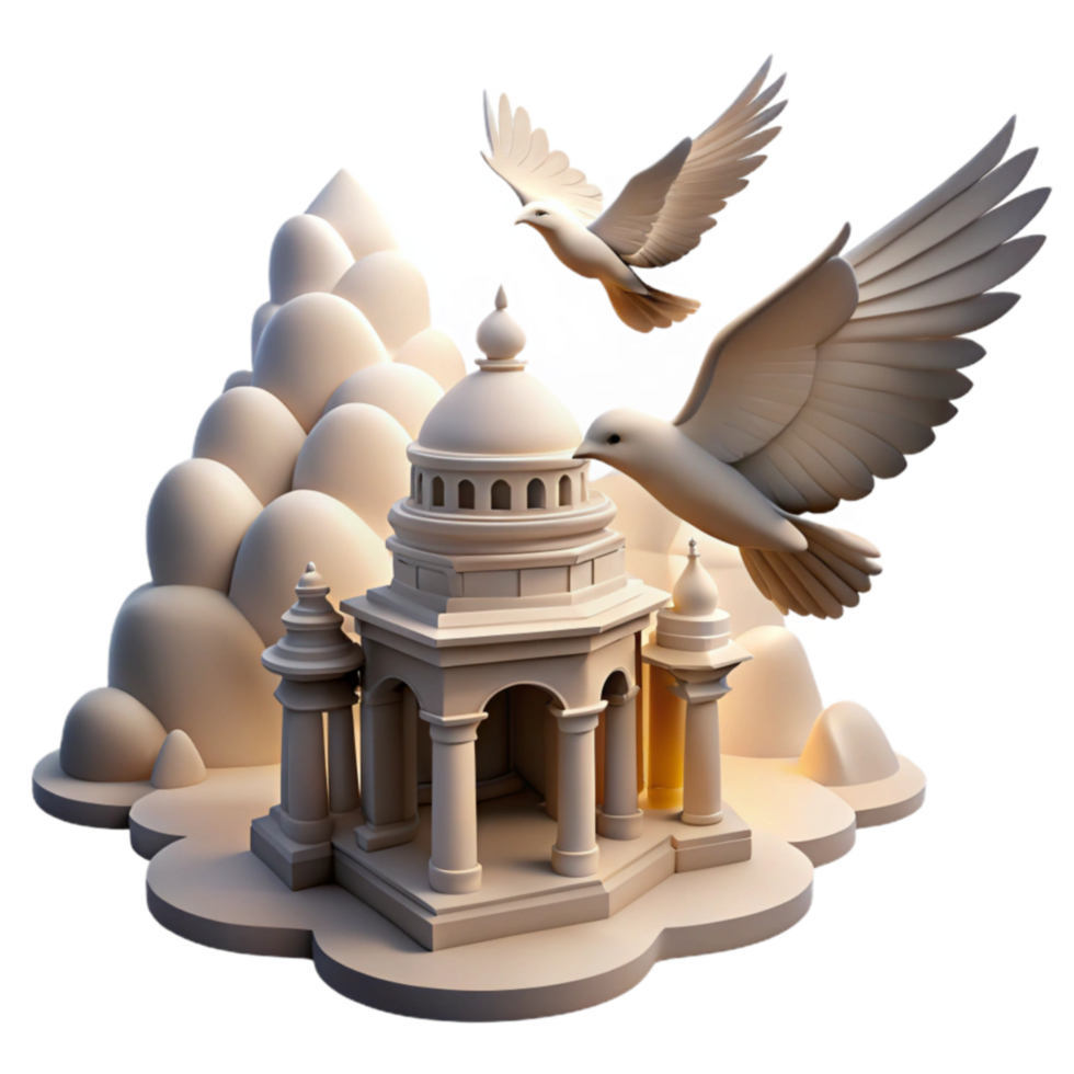 Serene Temple with Doves 3D Render png